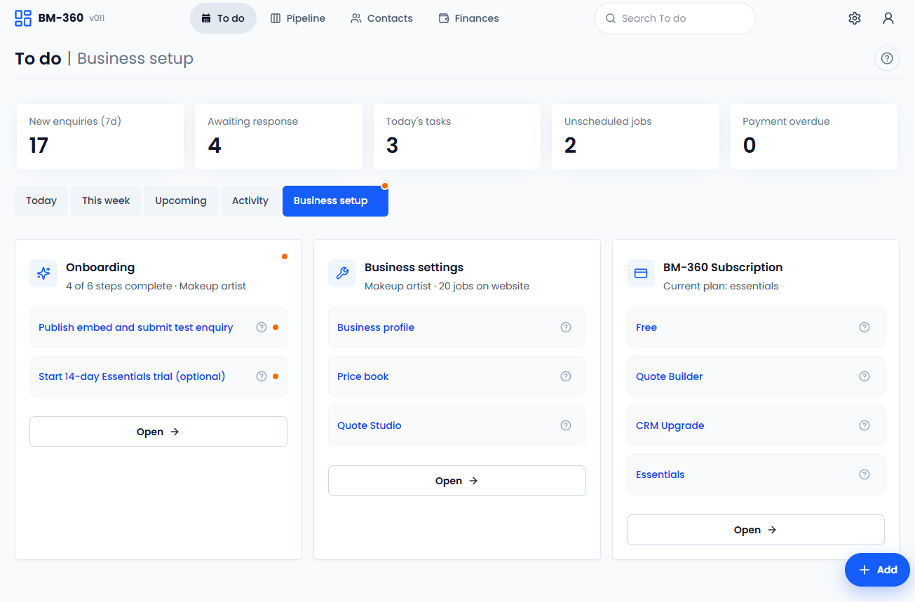 BM-360 dashboard on desktop