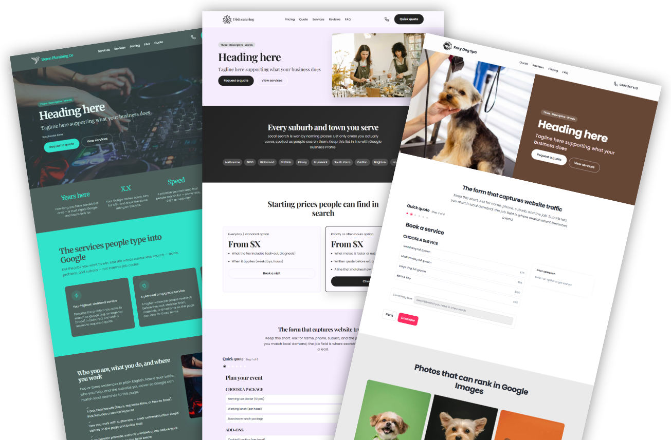 Example BM-360 hosted webpage designs